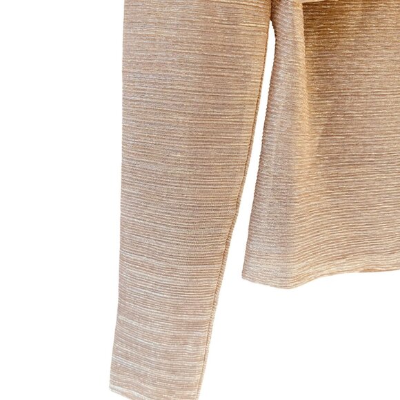 By Anthropologie Twist Front Shine Top Gold Metallic Long Sleeve Sheer Sz Small - Picture 5 of 8